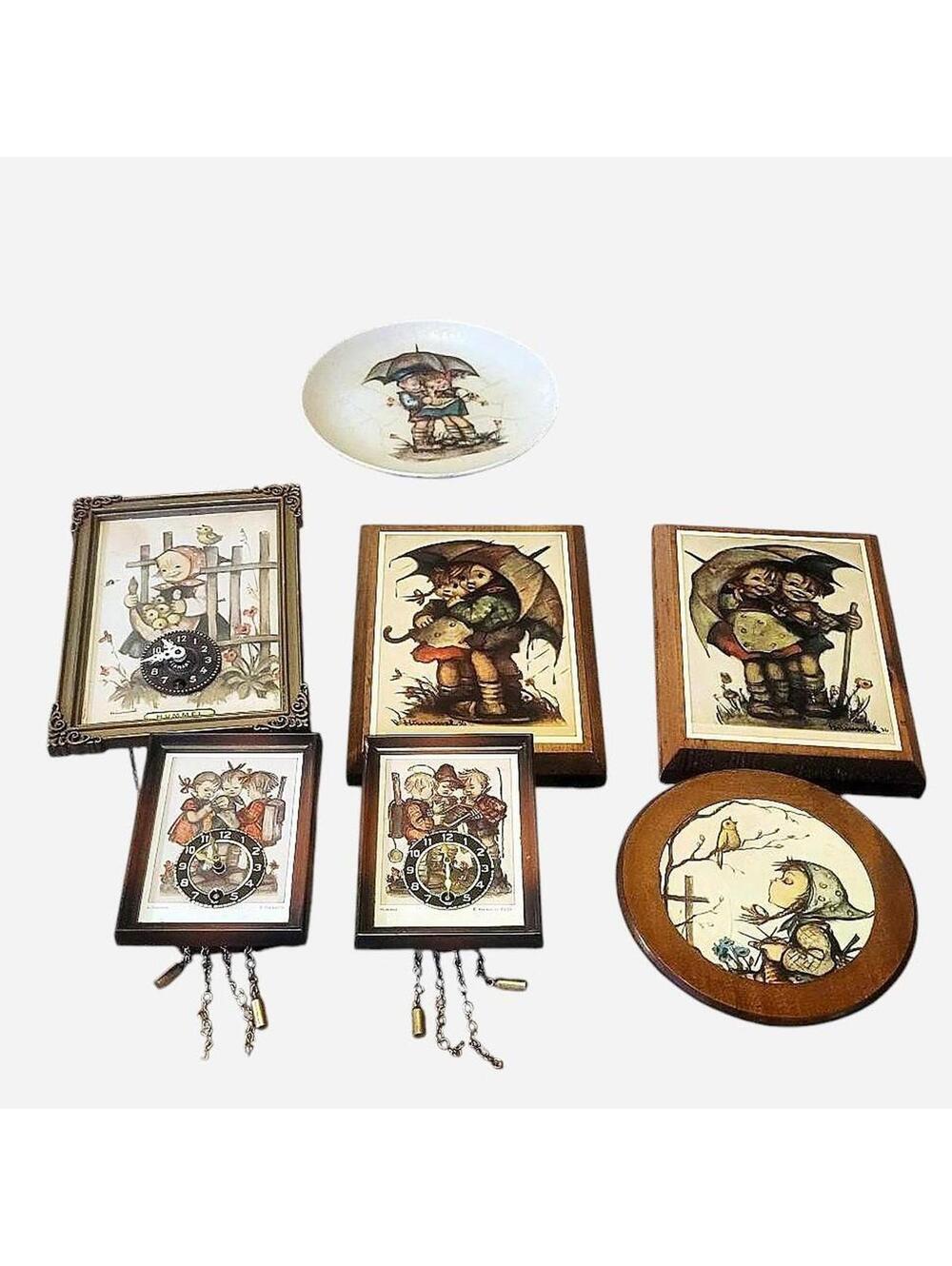 Vintage collectors Hummel wall clocks, wood plaques and plate lot bundle